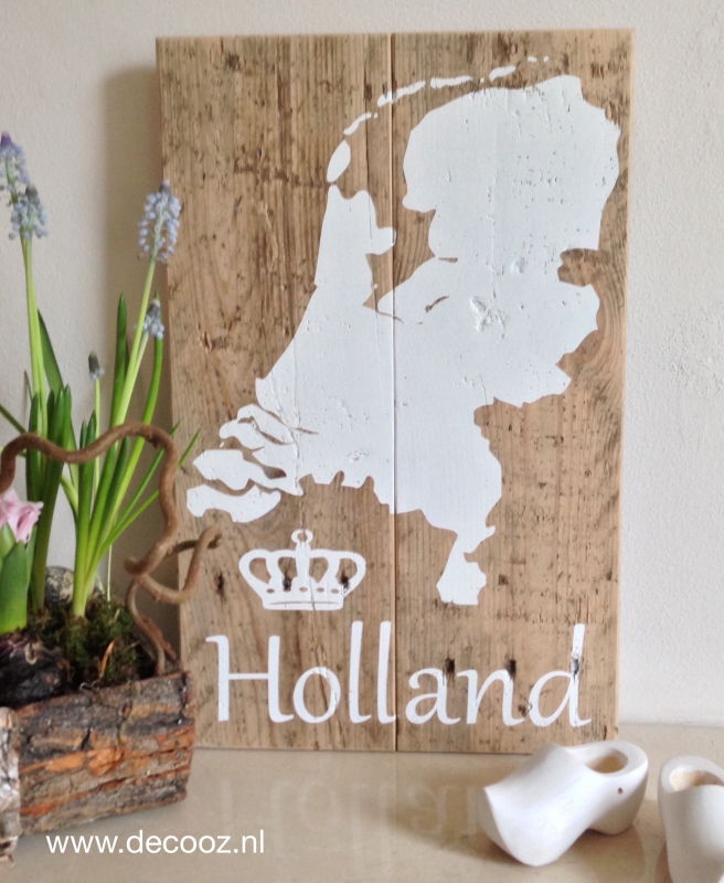 Kaart Nederland op hout