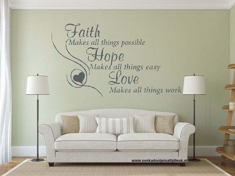 Muursticker 'Faith, Hope, Love'